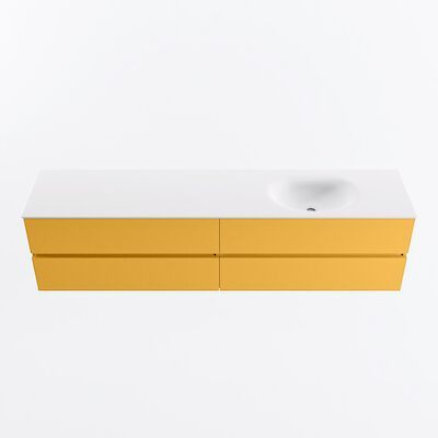 MONDIAZ VICA 200cm badmeubel onderkast Ocher 4 lades. Wastafel MOON rechts zonder kraangat, kleur Talc.
