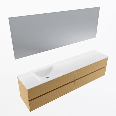 MONDIAZ VICA 200cm badmeubel onderkast Oro 4 lades. Wastafel CLOUD links zonder kraangat, kleur Talc met spiegel LED.