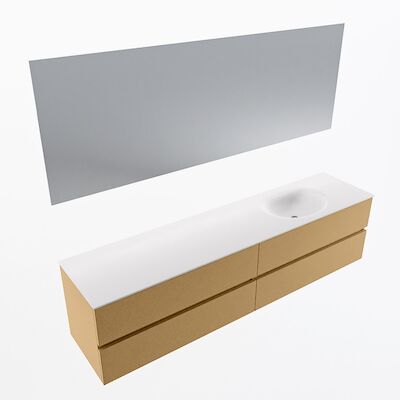 MONDIAZ VICA 200cm badmeubel onderkast Oro 4 lades. Wastafel Moon rechts 1 kraangat, kleur Talc met spiegel LED.