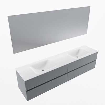 MONDIAZ VICA 200cm badmeubel onderkast Plata 4 lades. Wastafel CLOUD dubbel 2 kraangaten, kleur Talc met spiegel LED.