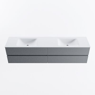 MONDIAZ VICA 200cm badmeubel onderkast Plata 4 lades. Wastafel CLOUD dubbel zonder kraangat, kleur Talc.