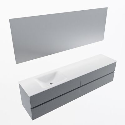 MONDIAZ VICA 200cm badmeubel onderkast Plata 4 lades. Wastafel CLOUD links zonder kraangat, kleur Talc met spiegel LED.