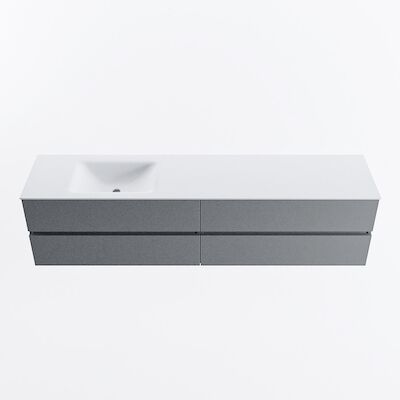 MONDIAZ VICA 200cm badmeubel onderkast Plata 4 lades. Wastafel CLOUD links zonder kraangat, kleur Talc.