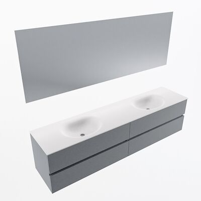 MONDIAZ VICA 200cm badmeubel onderkast Plata 4 lades. Wastafel Moon dubbel zonder kraangat, kleur Talc met spiegel LED.