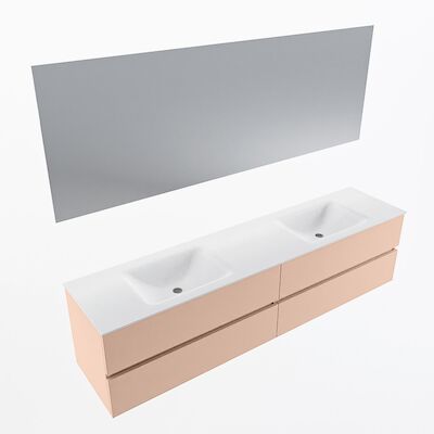 MONDIAZ VICA 200cm badmeubel onderkast Rosee 4 lades. Wastafel CLOUD dubbel 2 kraangaten, kleur Talc met spiegel LED.