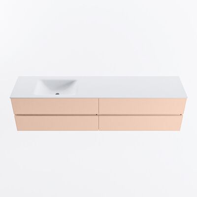 MONDIAZ VICA 200cm badmeubel onderkast Rosee 4 lades. Wastafel CLOUD links zonder kraangat, kleur Talc.