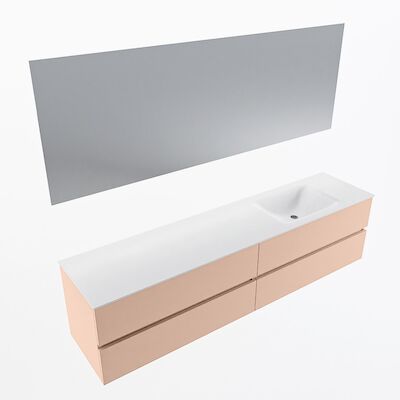 MONDIAZ VICA 200cm badmeubel onderkast Rosee 4 lades. Wastafel CLOUD rechts 1 kraangat, kleur Talc met spiegel LED.