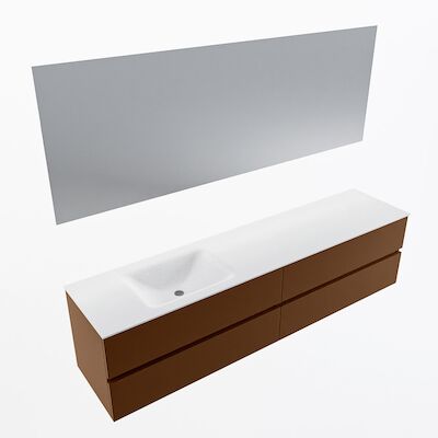 MONDIAZ VICA 200cm badmeubel onderkast Rust 4 lades. Wastafel CLOUD links zonder kraangat, kleur Talc met spiegel LED.