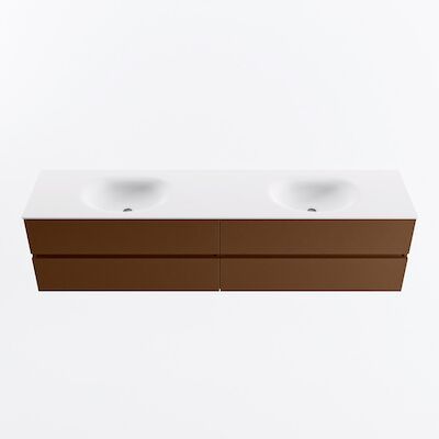 MONDIAZ VICA 200cm badmeubel onderkast Rust 4 lades. Wastafel MOON dubbel 2 kraangaten, kleur Talc.