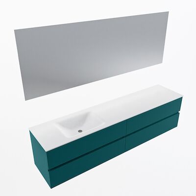 MONDIAZ VICA 200cm badmeubel onderkast Smag 4 lades. Wastafel CLOUD links 1 kraangat, kleur Talc met spiegel LED.
