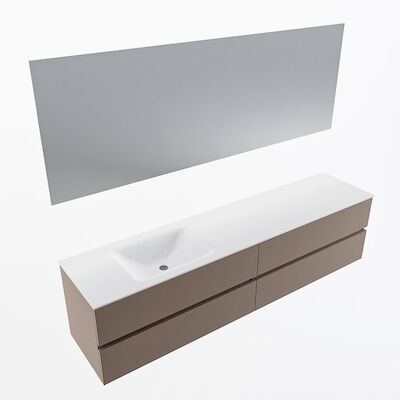 MONDIAZ VICA 200cm badmeubel onderkast Smoke 4 lades. Wastafel CLOUD links 1 kraangat, kleur Talc met spiegel LED.
