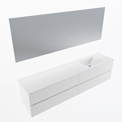 MONDIAZ VICA 200cm badmeubel onderkast Talc 4 lades. Wastafel CLOUD rechts zonder kraangat, kleur Talc met spiegel LED.
