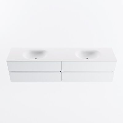 MONDIAZ VICA 200cm badmeubel onderkast Talc 4 lades. Wastafel MOON dubbel 2 kraangaten, kleur Talc.