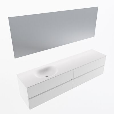 MONDIAZ VICA 200cm badmeubel onderkast Talc 4 lades. Wastafel Moon links zonder kraangat, kleur Talc met spiegel LED.