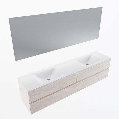 MONDIAZ VICA 200cm badmeubel onderkast Underlayment 4 lades. Wastafel CLOUD dubbel 2 kraangaten, kleur Talc met spiegel LED.