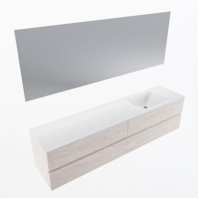 MONDIAZ VICA 200cm badmeubel onderkast Underlayment 4 lades. Wastafel CLOUD rechts zonder kraangat, kleur Talc met spiegel LED.