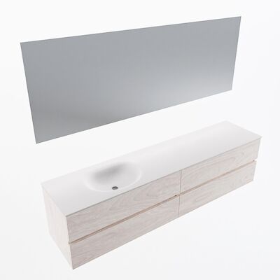 MONDIAZ VICA 200cm badmeubel onderkast Underlayment 4 lades. Wastafel Moon links zonder kraangat, kleur Talc met spiegel LED.