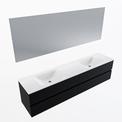 MONDIAZ VICA 200cm badmeubel onderkast Urban 4 lades. Wastafel CLOUD dubbel zonder kraangat, kleur Talc met spiegel LED.