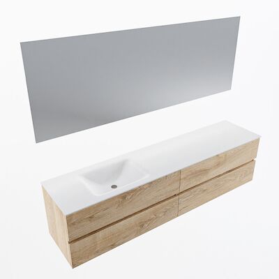 MONDIAZ VICA 200cm badmeubel onderkast Washed Oak 4 lades. Wastafel CLOUD links 1 kraangat, kleur Talc met spiegel LED.