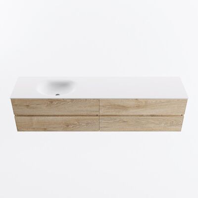 MONDIAZ VICA 200cm badmeubel onderkast Washed Oak 4 lades. Wastafel MOON links 1 kraangat, kleur Talc.