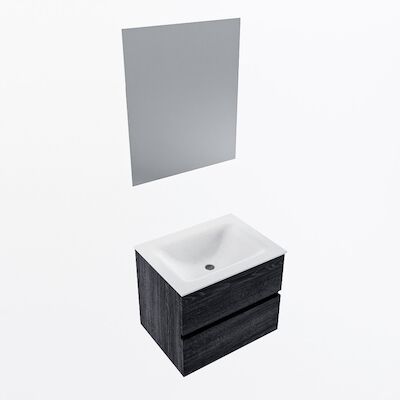 MONDIAZ VICA 60cm badmeubel onderkast Antracite 2 lades. Wastafel CLOUD midden 1 kraangat, kleur Talc met spiegel LED.