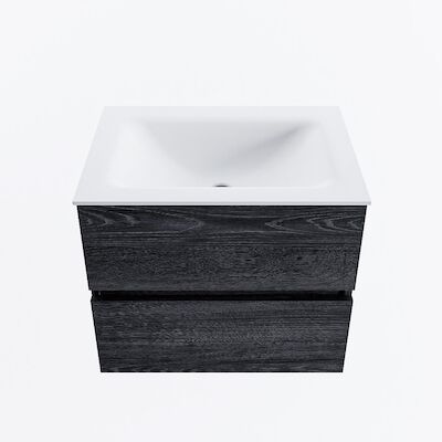 MONDIAZ VICA 60cm badmeubel onderkast Antracite 2 lades. Wastafel CLOUD midden 1 kraangat, kleur Talc.