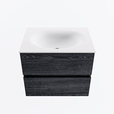 MONDIAZ VICA 60cm badmeubel onderkast Antracite 2 lades. Wastafel MOON midden zonder kraangat, kleur Talc.