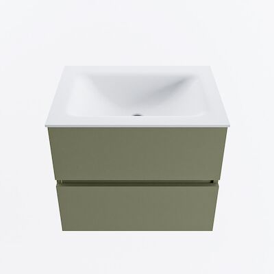MONDIAZ VICA 60cm badmeubel onderkast Army 2 lades. Wastafel CLOUD midden zonder kraangat, kleur Talc.