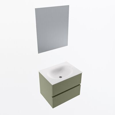 MONDIAZ VICA 60cm badmeubel onderkast Army 2 lades. Wastafel Moon midden zonder kraangat, kleur Talc met spiegel LED.