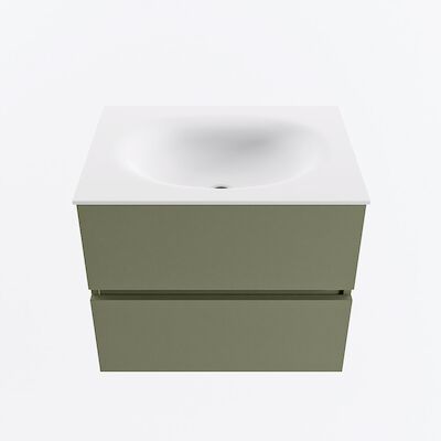 MONDIAZ VICA 60cm badmeubel onderkast Army 2 lades. Wastafel MOON midden zonder kraangat, kleur Talc.