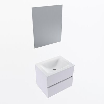 MONDIAZ VICA 60cm badmeubel onderkast Cale 2 lades. Wastafel CLOUD midden zonder kraangat, kleur Talc met spiegel LED.