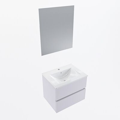 MONDIAZ VICA 60cm badmeubel onderkast Cale 2 lades. Wastafel Denia midden 1 kraangat, kleur Glanzend Wit met spiegel LED.