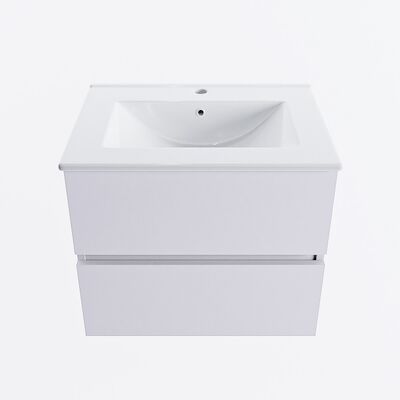 MONDIAZ VICA 60cm badmeubel onderkast Cale 2 lades. Wastafel DENIA midden 1 kraangat, kleur Glanzend Wit.