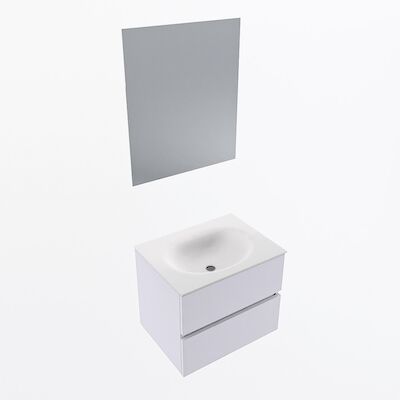 MONDIAZ VICA 60cm badmeubel onderkast Cale 2 lades. Wastafel Moon midden 1 kraangat, kleur Talc met spiegel LED.