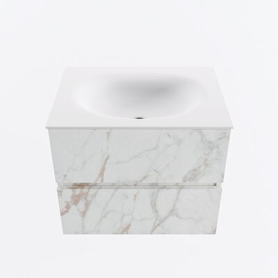 MONDIAZ VICA 60cm badmeubel onderkast Carrara 2 lades. Wastafel MOON midden 1 kraangat, kleur Talc.