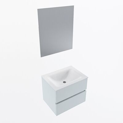 MONDIAZ VICA 60cm badmeubel onderkast Clay 2 lades. Wastafel CLOUD midden 1 kraangat, kleur Talc met spiegel LED.