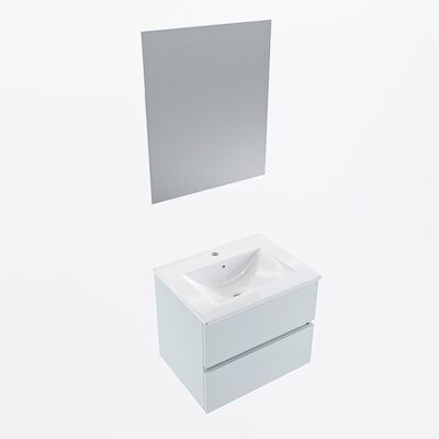 MONDIAZ VICA 60cm badmeubel onderkast Clay 2 lades. Wastafel Denia midden 1 kraangat, kleur Glanzend Wit met spiegel LED.