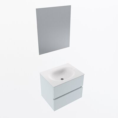 MONDIAZ VICA 60cm badmeubel onderkast Clay 2 lades. Wastafel Moon midden zonder kraangat, kleur Talc met spiegel LED.