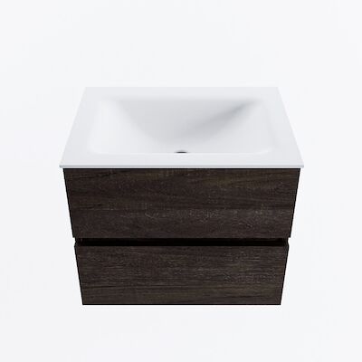 MONDIAZ VICA 60cm badmeubel onderkast Dark Brown 2 lades. Wastafel CLOUD midden zonder kraangat, kleur Talc.