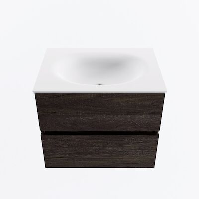 MONDIAZ VICA 60cm badmeubel onderkast Dark Brown 2 lades. Wastafel MOON midden 1 kraangat, kleur Talc.