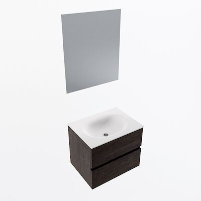 MONDIAZ VICA 60cm badmeubel onderkast Dark Brown 2 lades. Wastafel Moon midden zonder kraangat, kleur Talc met spiegel LED.