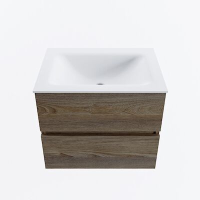 MONDIAZ VICA 60cm badmeubel onderkast Dark Brown Grey 2 lades. Wastafel CLOUD midden 1 kraangat, kleur Talc.