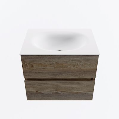 MONDIAZ VICA 60cm badmeubel onderkast Dark Brown Grey 2 lades. Wastafel MOON midden 1 kraangat, kleur Talc.