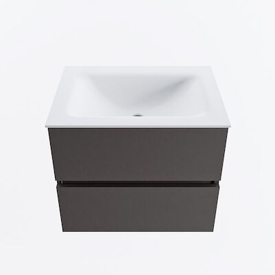 MONDIAZ VICA 60cm badmeubel onderkast Dark Grey 2 lades. Wastafel CLOUD midden zonder kraangat, kleur Talc.