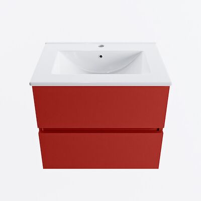 MONDIAZ VICA 60cm badmeubel onderkast Fire 2 lades. Wastafel DENIA midden 1 kraangat, kleur Glanzend Wit.