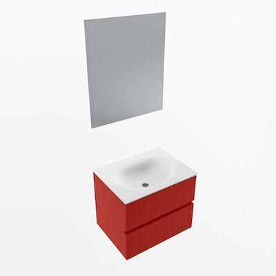 MONDIAZ VICA 60cm badmeubel onderkast Fire 2 lades. Wastafel Moon midden zonder kraangat, kleur Talc met spiegel LED.