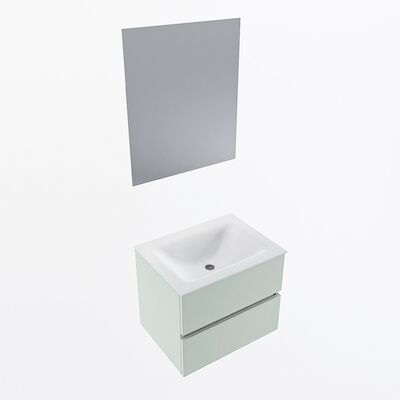 MONDIAZ VICA 60cm badmeubel onderkast Greey 2 lades. Wastafel CLOUD midden 1 kraangat, kleur Talc met spiegel LED.