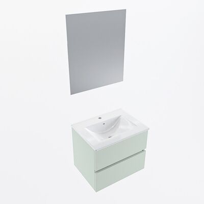 MONDIAZ VICA 60cm badmeubel onderkast Greey 2 lades. Wastafel Denia midden 1 kraangat, kleur Glanzend Wit met spiegel LED.