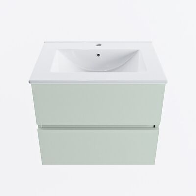 MONDIAZ VICA 60cm badmeubel onderkast Greey 2 lades. Wastafel DENIA midden 1 kraangat, kleur Glanzend Wit.