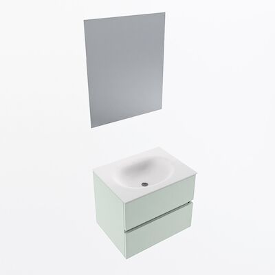 MONDIAZ VICA 60cm badmeubel onderkast Greey 2 lades. Wastafel Moon midden 1 kraangat, kleur Talc met spiegel LED.